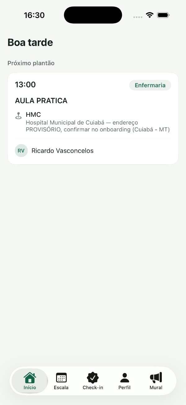 Tela inicial do app Frequência Internato